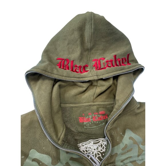 Blac Label Mens army green graphic embroided Hoodie sweatshirt Size 3XL SKU 9290 - Picture 2 of 16